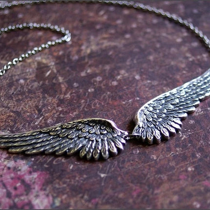 Vintage Angel Wings Feather Choker Big Pendant Aesthetic Link Chains Statement Necklace for Women Collar Bib Wedding Tribal Gift