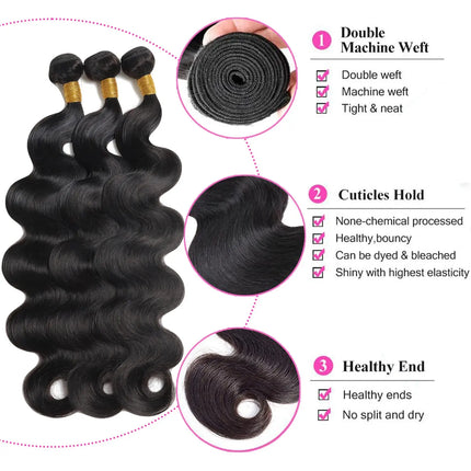 Brazilian Body Wave 13X4 Lace Frontal with 3 Bundles Virgin Human Hair Ear to Ear Lace Frontal with Weave 3 Bundles Extensions