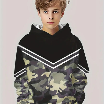 Boys Hoodie Stripe Printed Pullover Long Sleeve Thin Hooded Sweatshirt for Autumn Casual Versatile Classic Color Matching Design