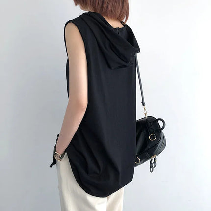 Women's Sleeveless Shirts Hooded Sports Fitness Tops Loose Quick-Drying Breathable Casual Running Yoga Tank Top