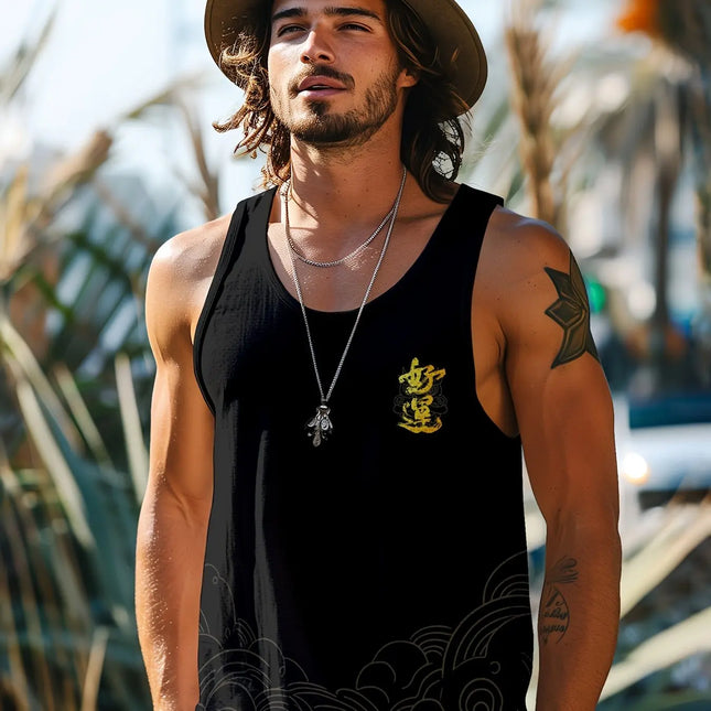 Summer Men's Vest Retro Totem Printed Round Neck Clothing Sleeveless T-shirt Printed Large Size Daily Sports Fitness Running Top