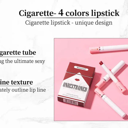 4 pcs/set Cigarette Lipstick Set Long Lasting Lip Glaze Matte Lip Gloss Waterproof Lip Stick Tube Nude Lip Tint Makeup Cosmetics