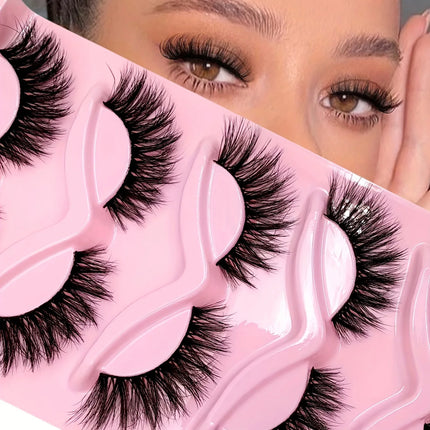5 Pairs Cat eye Eyelashes 3D Natural False Lashes Fluffy Soft Cross Clear Band Lashes Manga Lashes Wispy Eyelash Makeup