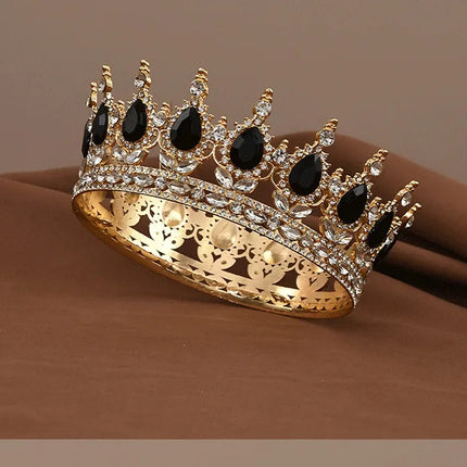 European Princess Queen Tiara Round Baroque Pageant Crowns Crystal Full Crown King Tiaras Bridal Wedding Hair Accessories