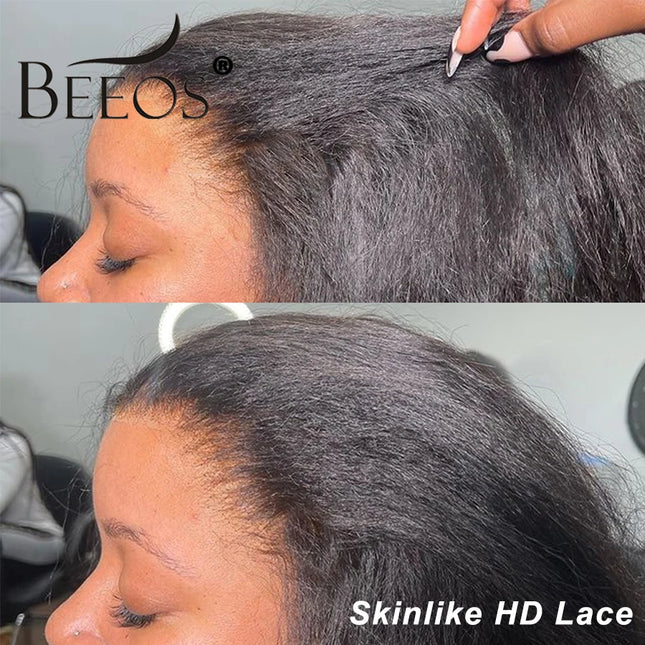 BEEOS Kinky Straight Invisible 13x6 HD Lace Frontal Closure Only Melt Skins Pre-plucked 5x5 6x6 HD Lace Closure Only Human Hair