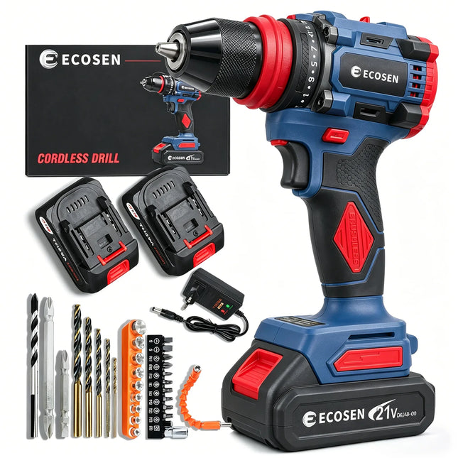 Furadeira Parafusadeira Brushless 21V 85N.m Com 2 Baterias, Kit Completo Com Acessórios E Carregador Bivolt