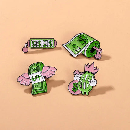 Cartoon Creative US Dollar Shape Enamel Brooch Backpack Clothing Decoration Cute Quirky Design Alloy Lapel Pin Badge Accessories