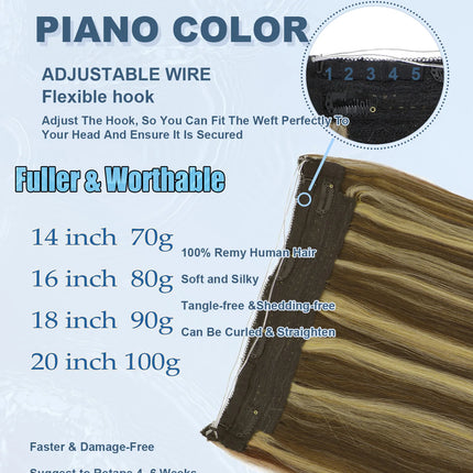 Halo Hair Extensions Real Human Hair Invisible Wire Hair Extensions for Women Adjustable Wire Secret With Clips in Human Hair