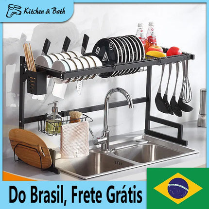 Stainless Steel Kitchen Storage Rack with Drainage System for Sink, Dishwasher Organized for Cups and Cutlery