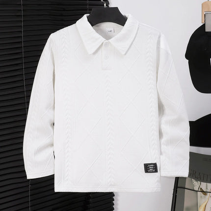 Girl's white twisted flower knitted polo shirt with long sleeved textured collar top, for gifting and going out.