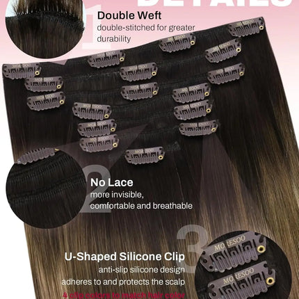 [Hot Sale] Moresoo Clip in Hair Extensions Real Natural Hair Remy Straight Set 5&7 Pcs Brazilian Clip in Human Hair Extensions
