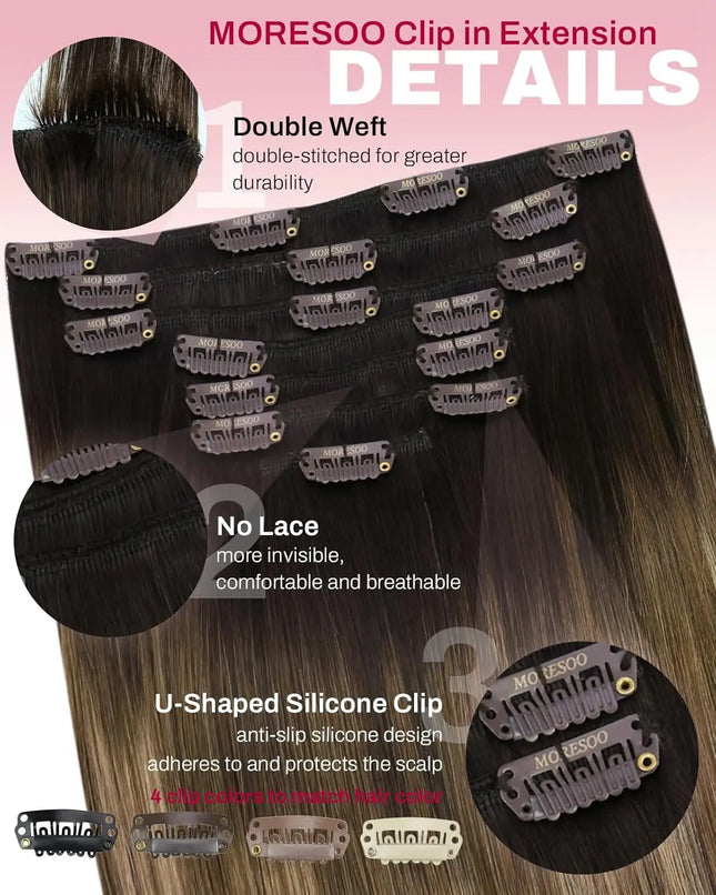 [Hot Sale] Moresoo Clip in Hair Extensions Real Natural Hair Remy Straight Set 5&7 Pcs Brazilian Clip in Human Hair Extensions