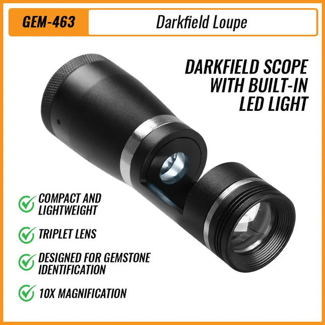 10X Darkfield Loupe Jewelers Magnifier Tool Gemstone Gemology Tester with 20.5mm Triplet Lens Compact Lightweight
