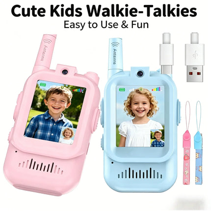 2 Pack Kids Video Walkie Talkies Rechargeable Intercom with 2 Screens One Click Call Child Video Intercom Gift Set