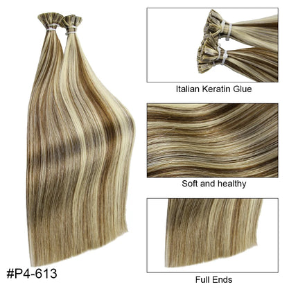 Straight Human Hair Extension By Fusion Flat Tip Keratin Capsules 0.8g/ 1g/Strand 50pcs Natural Hair Extension Ombre Blond Color