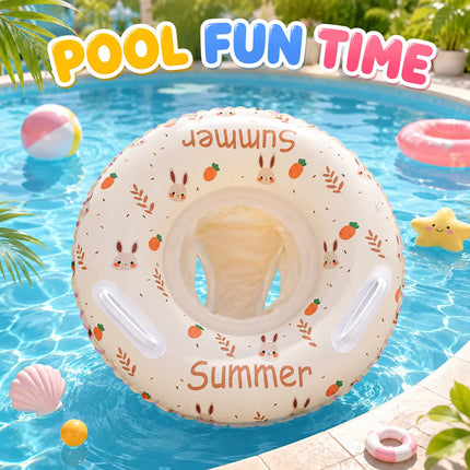 1PC Swimming Float Ring, Inflatable Pool Seat with Handles, Cartoon Bunny Toddler Pool Float Tube Summer Water Fun