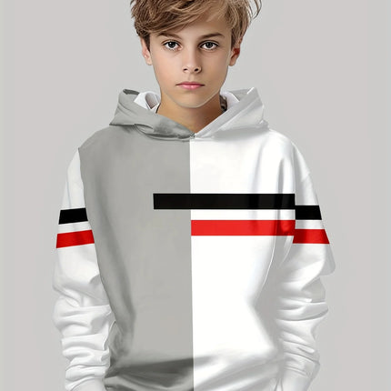 Boys Hoodie Stripe Printed Pullover Long Sleeve Thin Hooded Sweatshirt for Autumn Casual Versatile Classic Color Matching Design