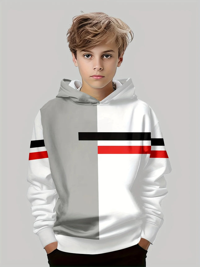 Boys Hoodie Stripe Printed Pullover Long Sleeve Thin Hooded Sweatshirt for Autumn Casual Versatile Classic Color Matching Design