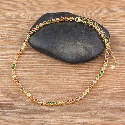 AIBEF INS Popular Romantic 5 Colors Rhinestone Women Pendant Gold Plated Iced Out Tennis Chain Necklace Charm Copper Zircon Gift