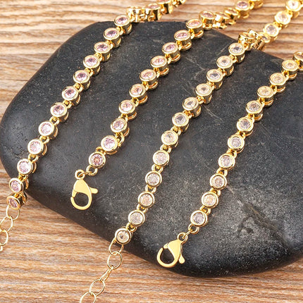 AIBEF INS Popular Romantic 5 Colors Rhinestone Women Pendant Gold Plated Iced Out Tennis Chain Necklace Charm Copper Zircon Gift