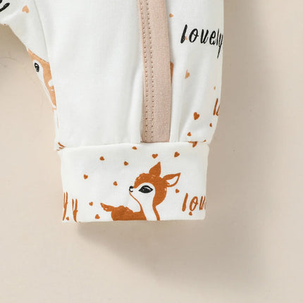 4PCS Baby unisex Long Sleeve Round Neck Animal Print With Button Casual  Jumpsuit +Bib+Hat+Gloves