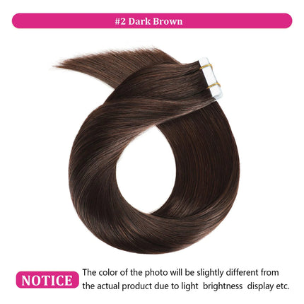 Dark Brown Tape In Hair Extensions Human Hair 20pcs 100% Remy Human Hair Straight Seamless Invisible Tape In Hair Extensions