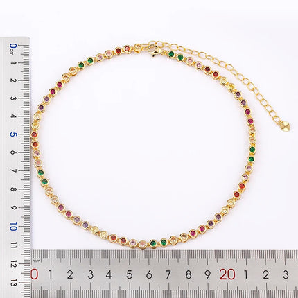 AIBEF INS Popular Romantic 5 Colors Rhinestone Women Pendant Gold Plated Iced Out Tennis Chain Necklace Charm Copper Zircon Gift