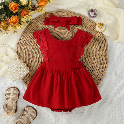 Baby girl summer 3-24M leisure and simplicity pure color Classic Cute Vacation Outdoor dress+hair band