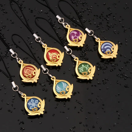 Genshin Impact Hanging Rope Pendant Keychain Eye Of God Seven Elements Double Sided Glass Pendant Keyring Cell Phone Charm