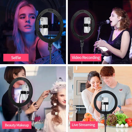 10" Selfie Ring Light,1.7M 19CM Tripod Stand &Phone Holder,LED Camera Ringlight with RGB Colors Modes Dimmable for Makeup/Vlog