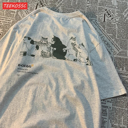 Cartoon Cat Printed Women'S Short Sleeved T-Shirt With Trendy Loose Versatile Summer Top Casual And Fashionable Street Clothes