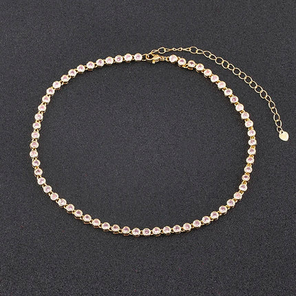 AIBEF INS Popular Romantic 5 Colors Rhinestone Women Pendant Gold Plated Iced Out Tennis Chain Necklace Charm Copper Zircon Gift