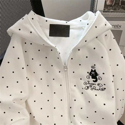 Cute Polka Dot Cat Embroidered Hoodie Autumn Winter Sweet Loose Fi Tzip-up Cardigan Jacket Harajuku Casual Sweatshirts 2026 New