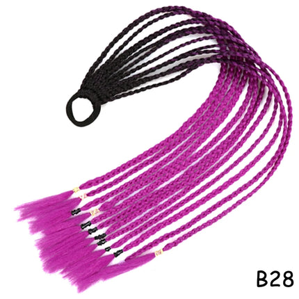 AZQUEEN Synthetic Rainbow Color Braided Ponytail For Girls Hair Elastic Rubber Band 60CM Braid Pony Tail Hair Extensions