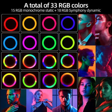 10" Selfie Ring Light,1.7M 19CM Tripod Stand &Phone Holder,LED Camera Ringlight with RGB Colors Modes Dimmable for Makeup/Vlog