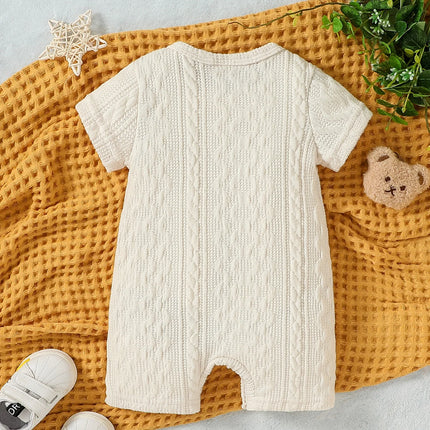 Baby Summer Unisex  Short Sleeve Solid With Pocket Preppy Style Casual Jumpsuit Bodysuit