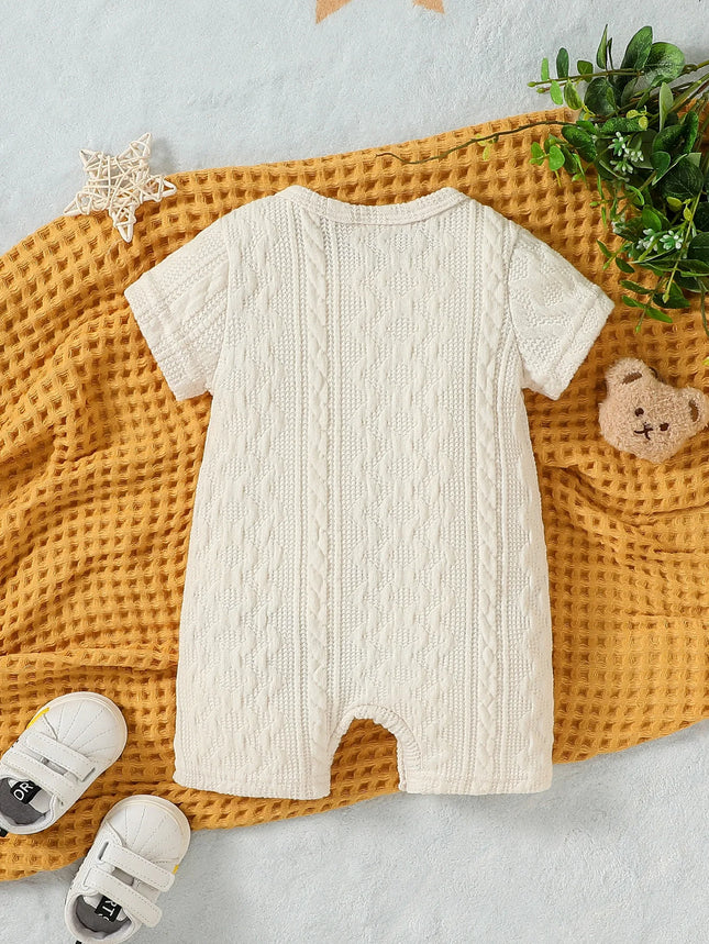 Baby Unisex Short Sleeve Solid With Pocket Preppy Style Casual Jumpsuit Bodysuit