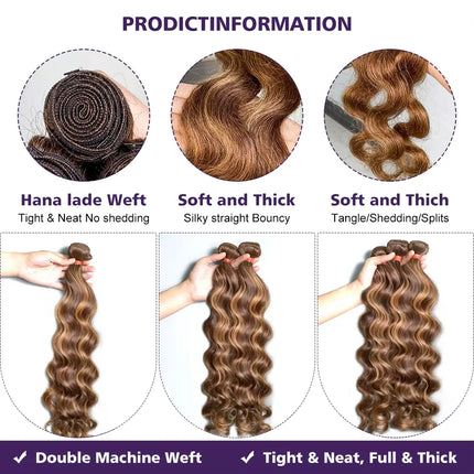Human Hair Bundles Body Wave Bundles Remy 4/27 Highlight Hair Piano Color Hair Honey Blonde Highlight  1 2 3 4 Bundles For Women