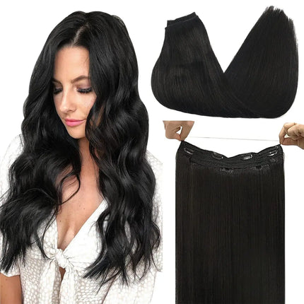 Sunmofavo Invisible Wire Remy Human Hair Extensions Brown Ombre Straight Seamless Fish Line Daily Wear Volume Boost Soft Silky