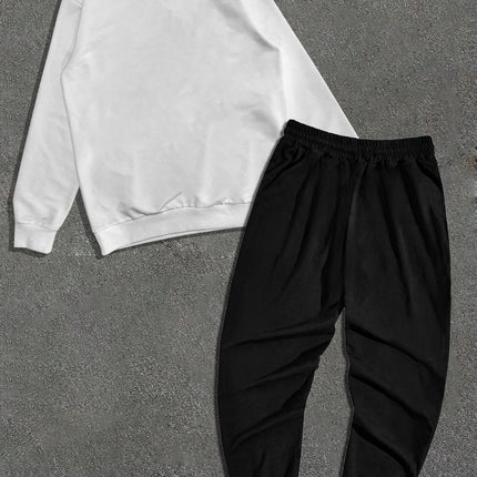 Autumn and Winter Trendy New Sweatshirt Men's Loose Casual Fit With Cute Letter Printed Hundred Long Sleeve Sweatshirt Set