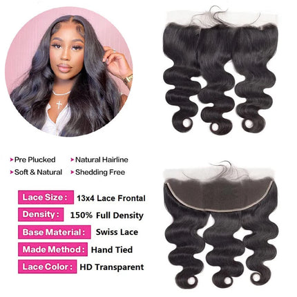 Brazilian Body Wave 13X4 Lace Frontal with 3 Bundles Virgin Human Hair Ear to Ear Lace Frontal with Weave 3 Bundles Extensions