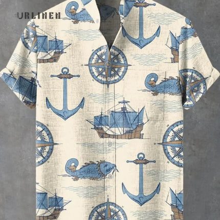 Hawaiian men's linen shirt abstract patchwork pattern art print shirt beach vacation daily travel men's clothing fast delivery