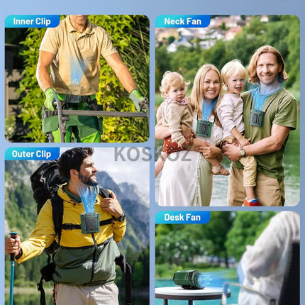 Portable Waist Fan with 10 Speed, Clip on Wearable Personal Fan with Flashlight, Hands-Free Hanging Neck Fans, Outdoor Camping