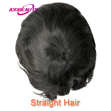 Men Toupee Human Hair Fine Mono NPU Indian Human Hair Wigs for Man Afro Human Hair System 15mm Curly Hair Topper Natural Color