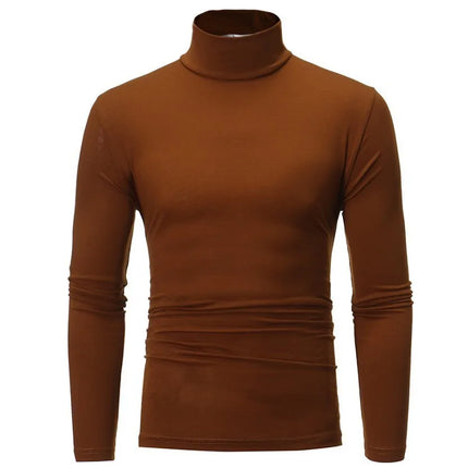 2026 Spring New Men's Turtleneck T-shirt Long Sleeve Slim Fit Solid Color High Elastic Bottoming Pullovers Basic Style Male Tops