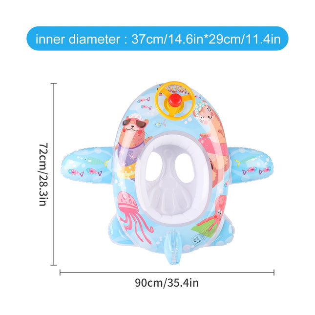 1PC Inflatable Swim Seat Pool Float with Steering Wheel, Cartoon Swimming Ring Water Float Seat for Summer Beach Pool Party