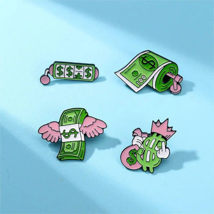 Cartoon Creative US Dollar Shape Enamel Brooch Backpack Clothing Decoration Cute Quirky Design Alloy Lapel Pin Badge Accessories