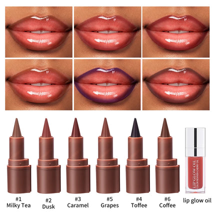 2pcs Nude Lip Combo Set Dark Brown Lip Liner With Glossy Pink Nude Gloss Shiny Long Lasting Lip Glossy Lips Lightweight Feel  Ma