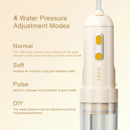 Portable Cordless Oral Irrigator Water Flosser 200ml Water Tank 4 Modes IPX7 Waterproof USB-C Rechargeable With Tongue Cleaning