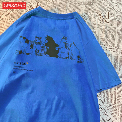 Cartoon Cat Printed Women'S Short Sleeved T-Shirt With Trendy Loose Versatile Summer Top Casual And Fashionable Street Clothes